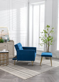 Coolmore Velvet Accent Chair With Adjustable Armrests And Backrest, Button Tufted Lounge Chair, Single Recliner Armchair With Ottoman Navy Metal