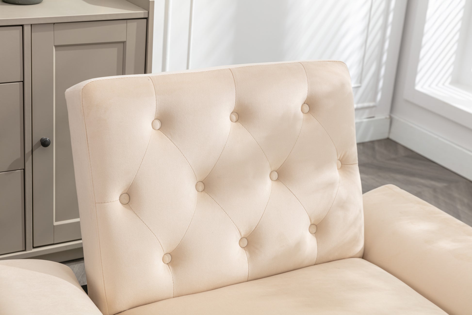 Coolmore Velvet Accent Chair With Adjustable Armrests And Backrest, Button Tufted Lounge Chair, Single Recliner Armchair With Ottoman Beige Metal