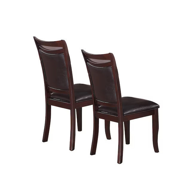 Set Of 2 Side Chairs Brown Color Wood Finish Mid Century Modern Padded Faux Leather Seat And Back Kitchen Dining Furniture Dark Brown Brown Dining Room Contemporary,Modern Dining Chairs Rubberwood Solid Back Rubber Wood