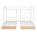 Full Over Twin & Twin Bunk Bed, Metal Triple Bunk Bed With Drawers And Guardrails, White White Metal & Wood