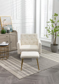 Coolmore Velvet Accent Chair With Adjustable Armrests And Backrest, Button Tufted Lounge Chair, Single Recliner Armchair With Ottoman White Teddy Metal