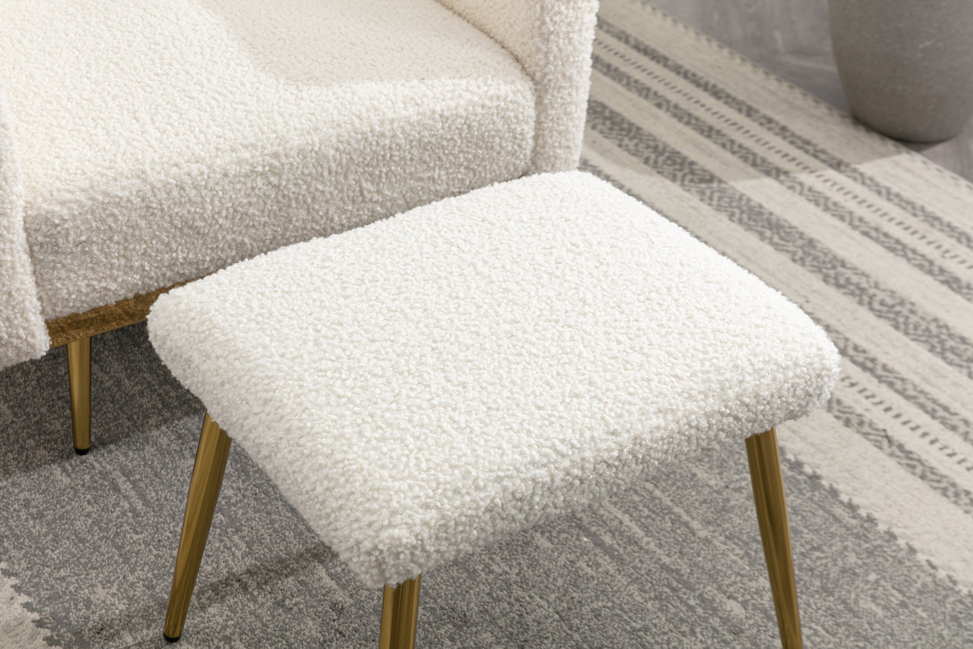 Coolmore Velvet Accent Chair With Adjustable Armrests And Backrest, Button Tufted Lounge Chair, Single Recliner Armchair With Ottoman White Teddy Metal