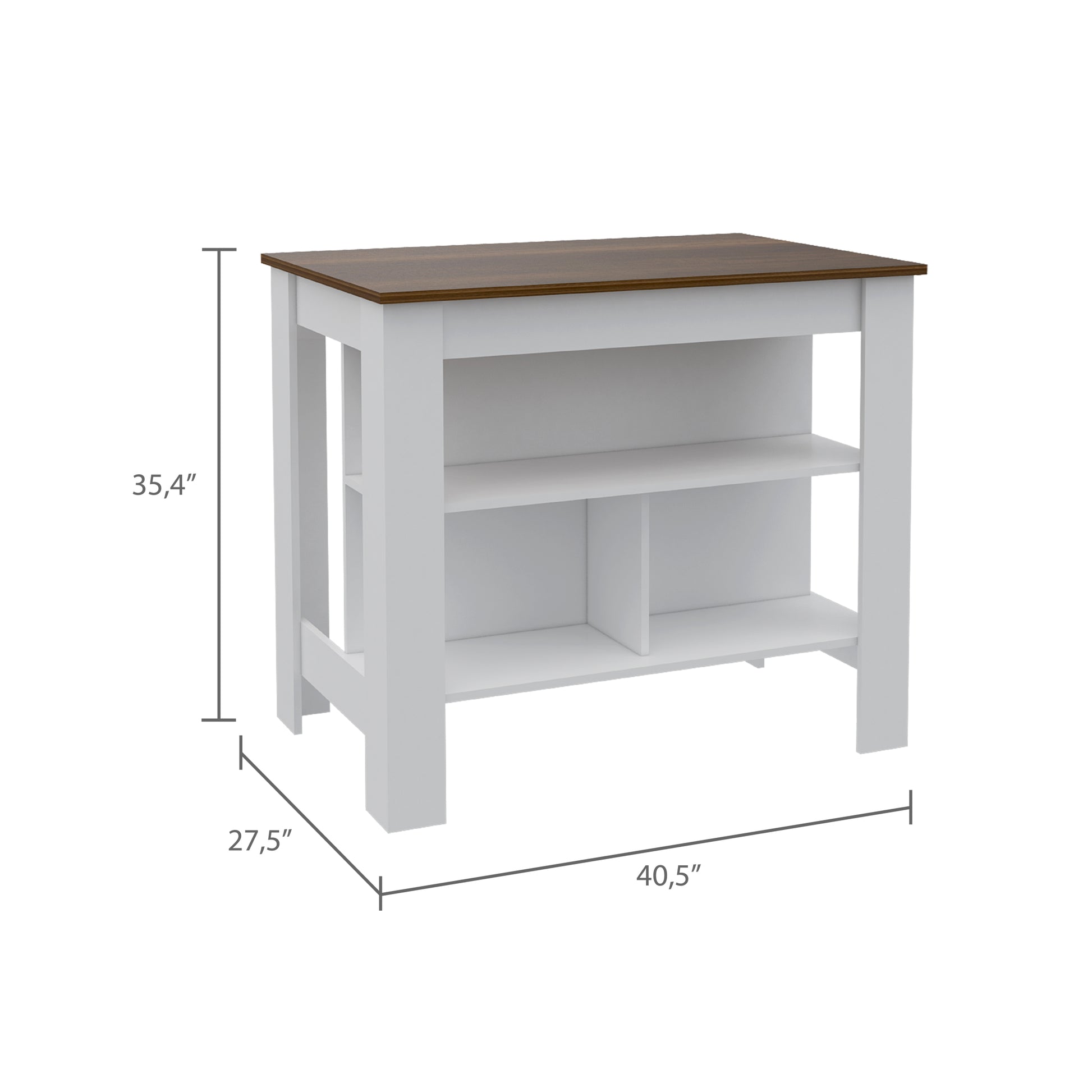 Rockaway 3 Shelf Kitchen Island White And Walnut White Particle Board