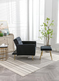 Coolmore Velvet Accent Chair With Adjustable Armrests And Backrest, Button Tufted Lounge Chair, Single Recliner Armchair With Ottoman Black Metal