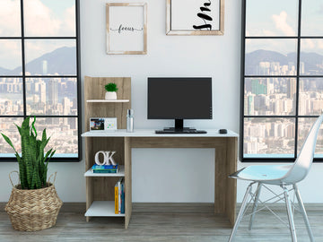 White And Pine 4 Shelf Writing Desk White Particle Board