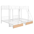 Full Over Twin & Twin Bunk Bed, Metal Triple Bunk Bed With Drawers And Guardrails, White White Metal & Wood