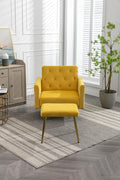 Coolmore Velvet Accent Chair With Adjustable Armrests And Backrest, Button Tufted Lounge Chair, Single Recliner Armchair With Ottoman Mustard Metal