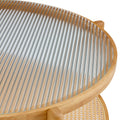 Modern Simple Circular Double Layer Solid Wood Tea Table Rattan Woven Chinese Side Table Small Round Table Suitable For Living Room, Dining Room And Bedroom Natural Wood Solid Wood