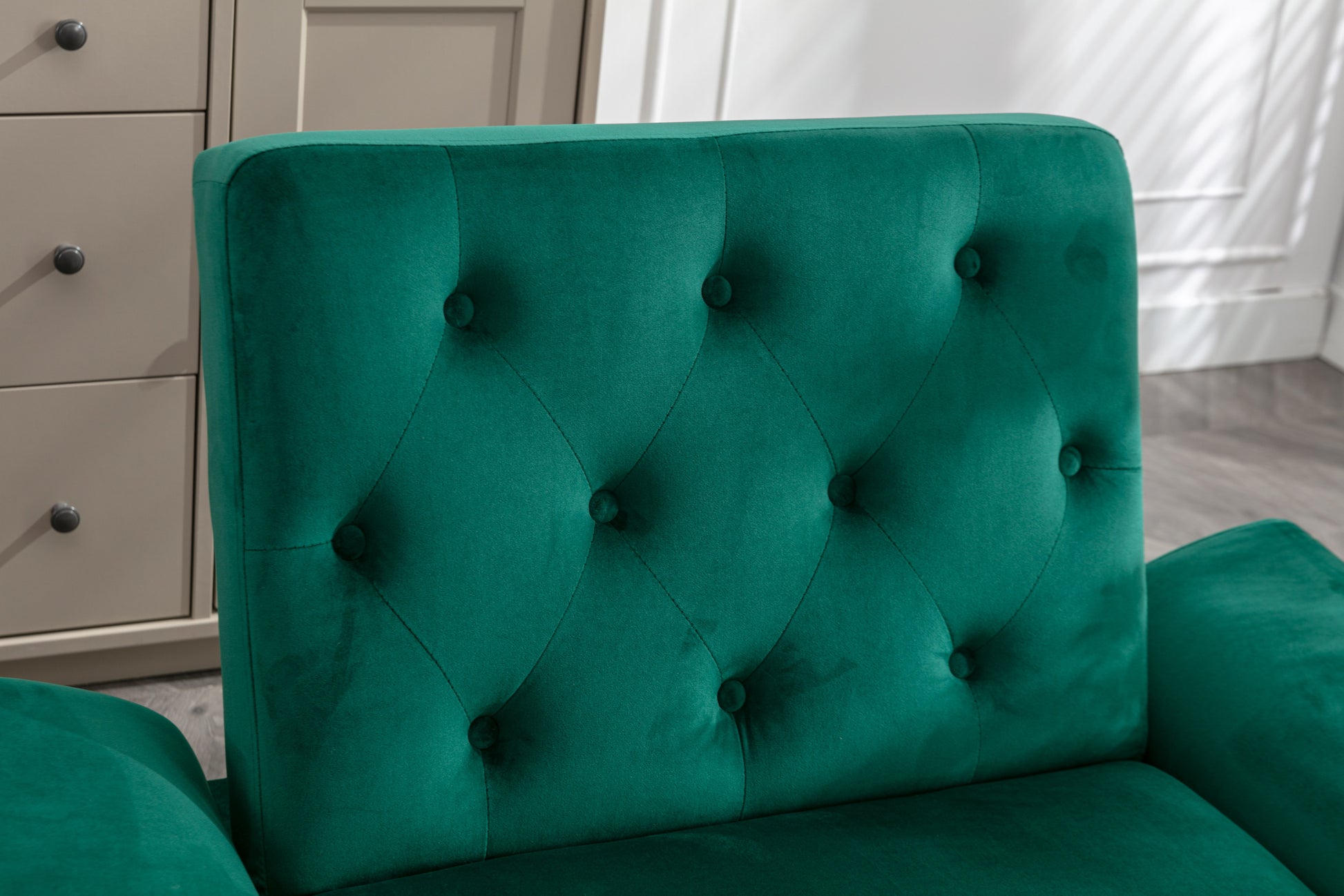 Coolmore Velvet Accent Chair With Adjustable Armrests And Backrest, Button Tufted Lounge Chair, Single Recliner Armchair With Ottoman Green Metal