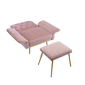 Coolmore Velvet Accent Chair With Adjustable Armrests And Backrest, Button Tufted Lounge Chair, Single Recliner Armchair With Ottoman Pink Metal