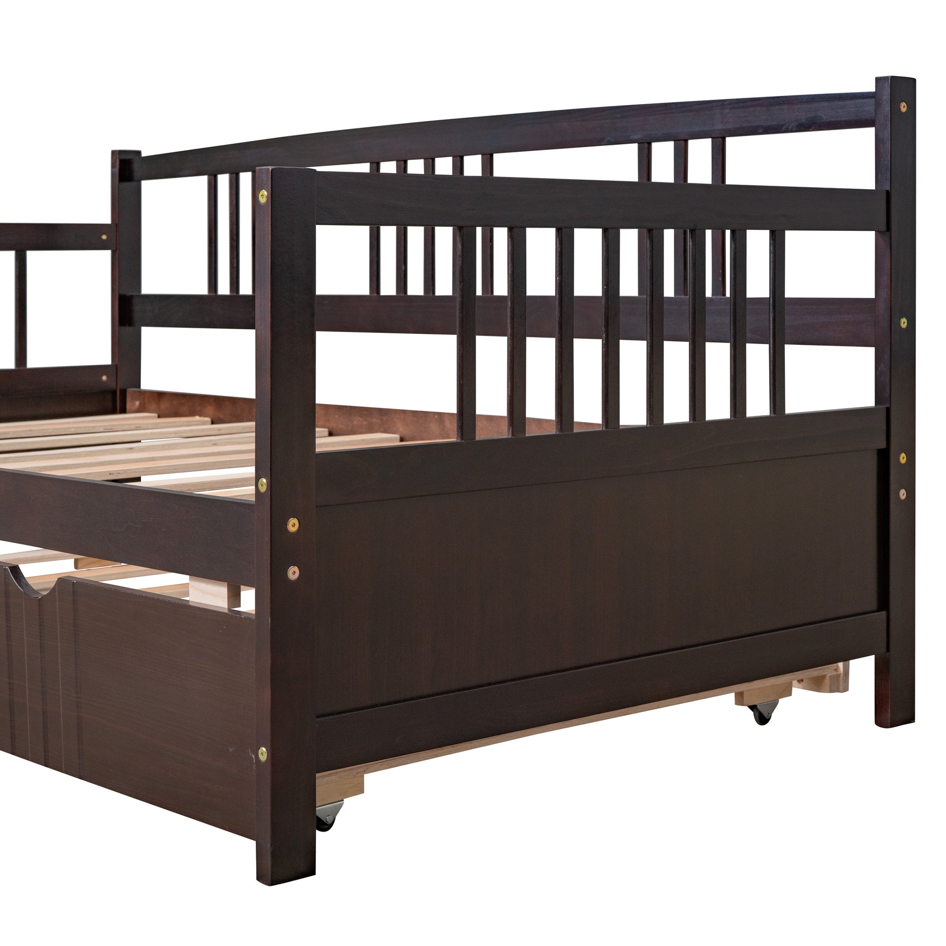 Twin Size Daybed Wood Bed With Twin Size Trundle,Espresso Espresso Solid Wood