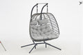 2 Person Wicker Double Swing Chair With Cushion Grey Dark Gray Steel