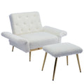Coolmore Velvet Accent Chair With Adjustable Armrests And Backrest, Button Tufted Lounge Chair, Single Recliner Armchair With Ottoman White Teddy Metal