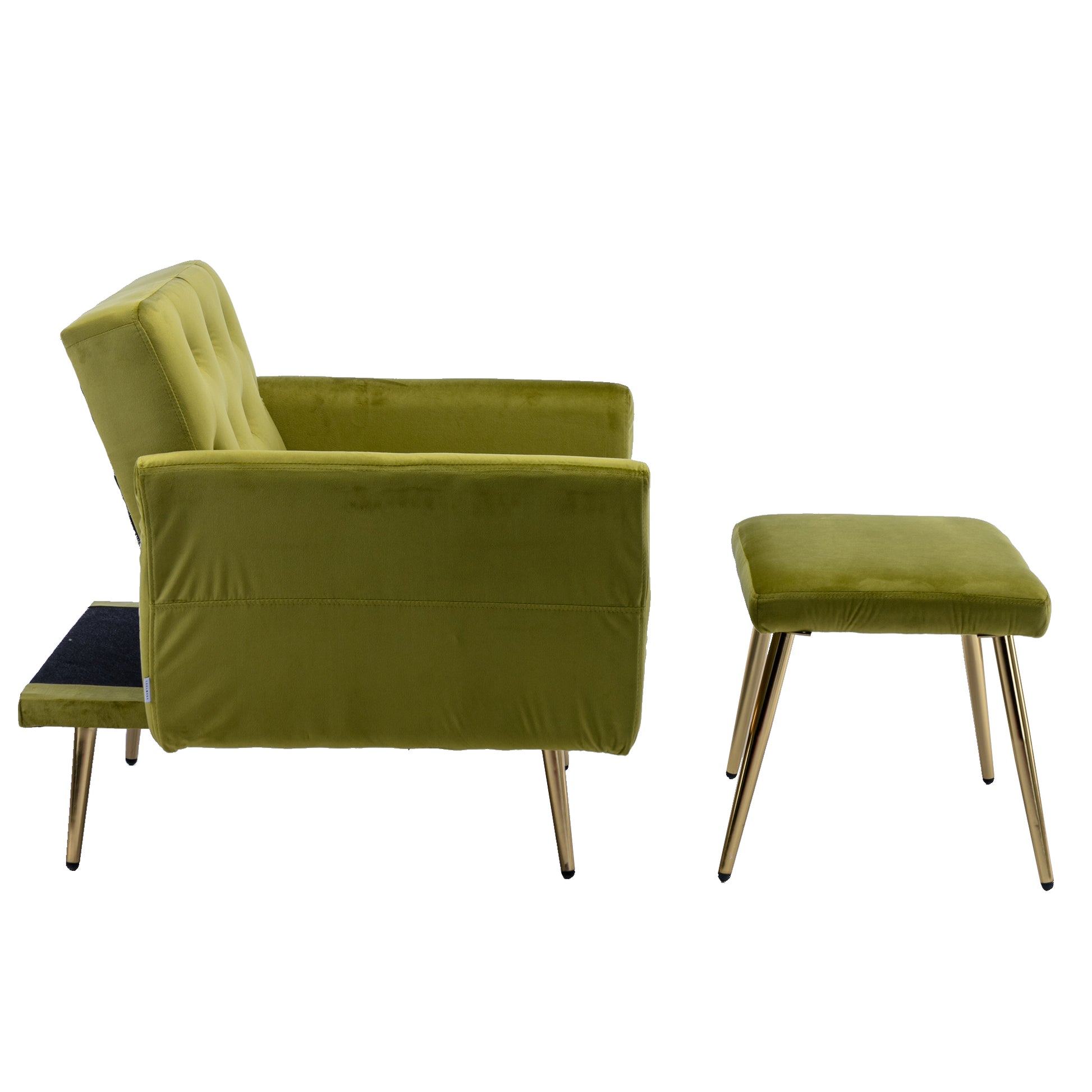 Coolmore Velvet Accent Chair With Adjustable Armrests And Backrest, Button Tufted Lounge Chair, Single Recliner Armchair With Ottoman Olive Green Metal