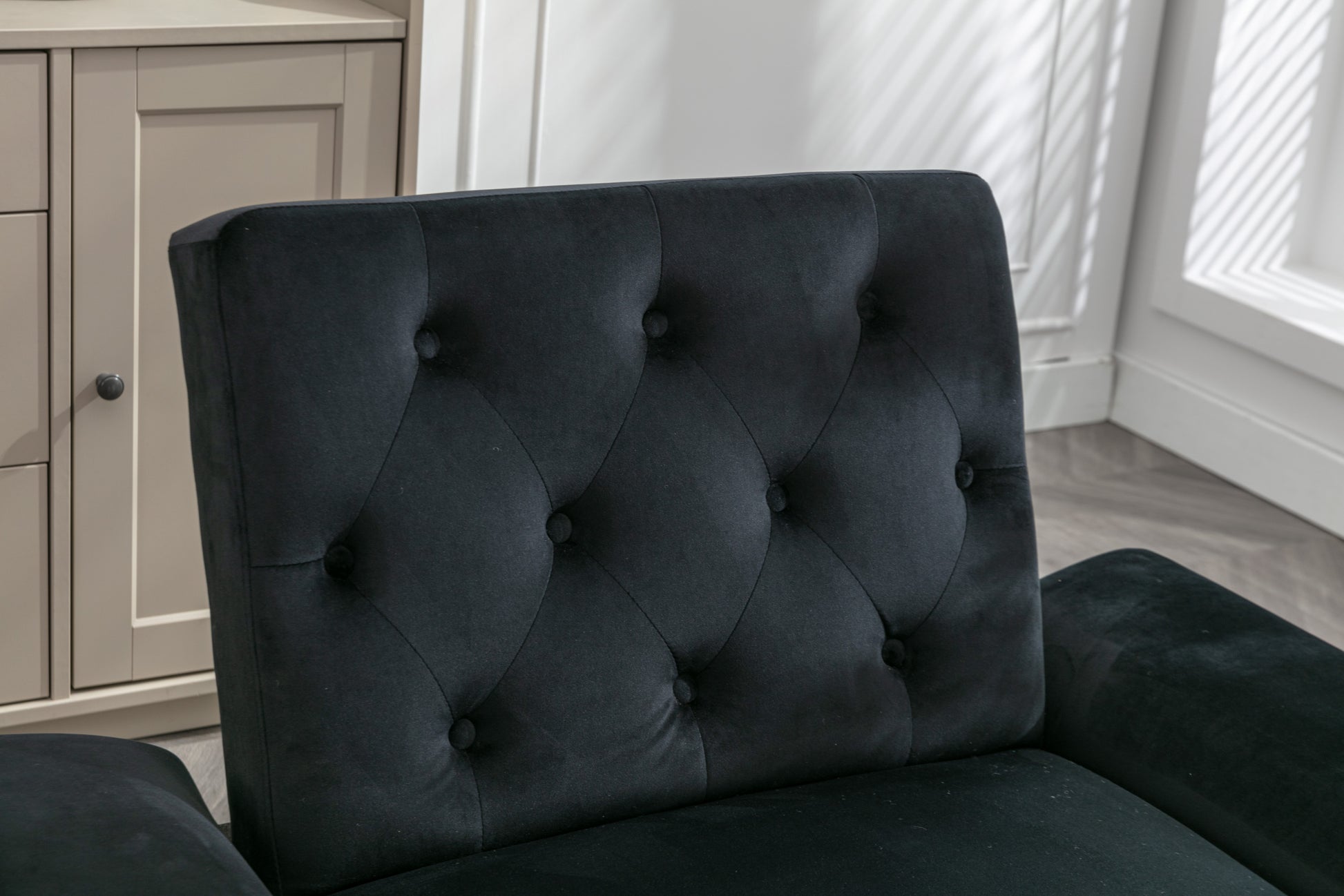 Coolmore Velvet Accent Chair With Adjustable Armrests And Backrest, Button Tufted Lounge Chair, Single Recliner Armchair With Ottoman Black Metal