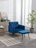 Coolmore Velvet Accent Chair With Adjustable Armrests And Backrest, Button Tufted Lounge Chair, Single Recliner Armchair With Ottoman Navy Metal