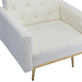 Coolmore Velvet Accent Chair With Adjustable Armrests And Backrest, Button Tufted Lounge Chair, Single Recliner Armchair With Ottoman White Teddy Metal