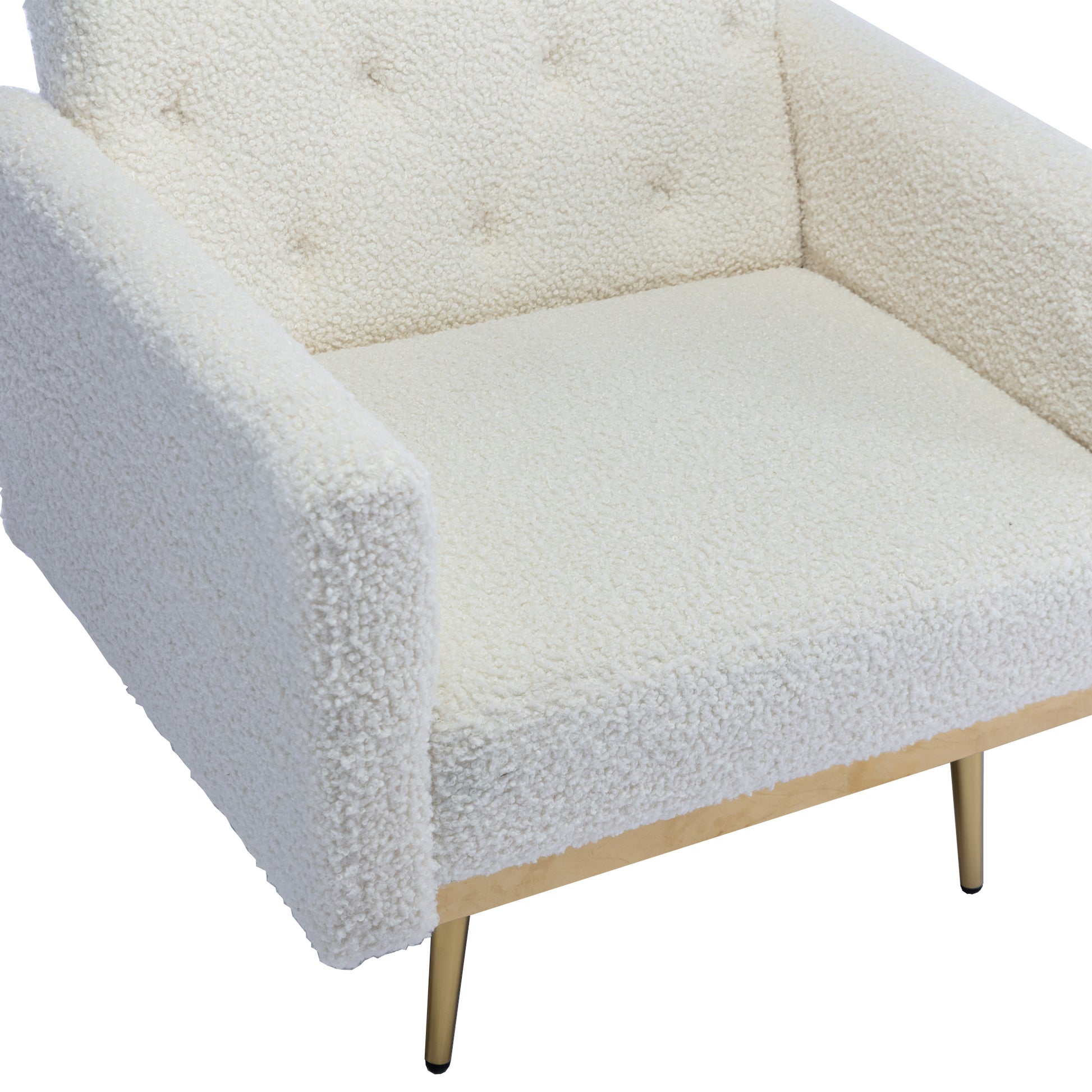 Coolmore Velvet Accent Chair With Adjustable Armrests And Backrest, Button Tufted Lounge Chair, Single Recliner Armchair With Ottoman White Teddy Metal