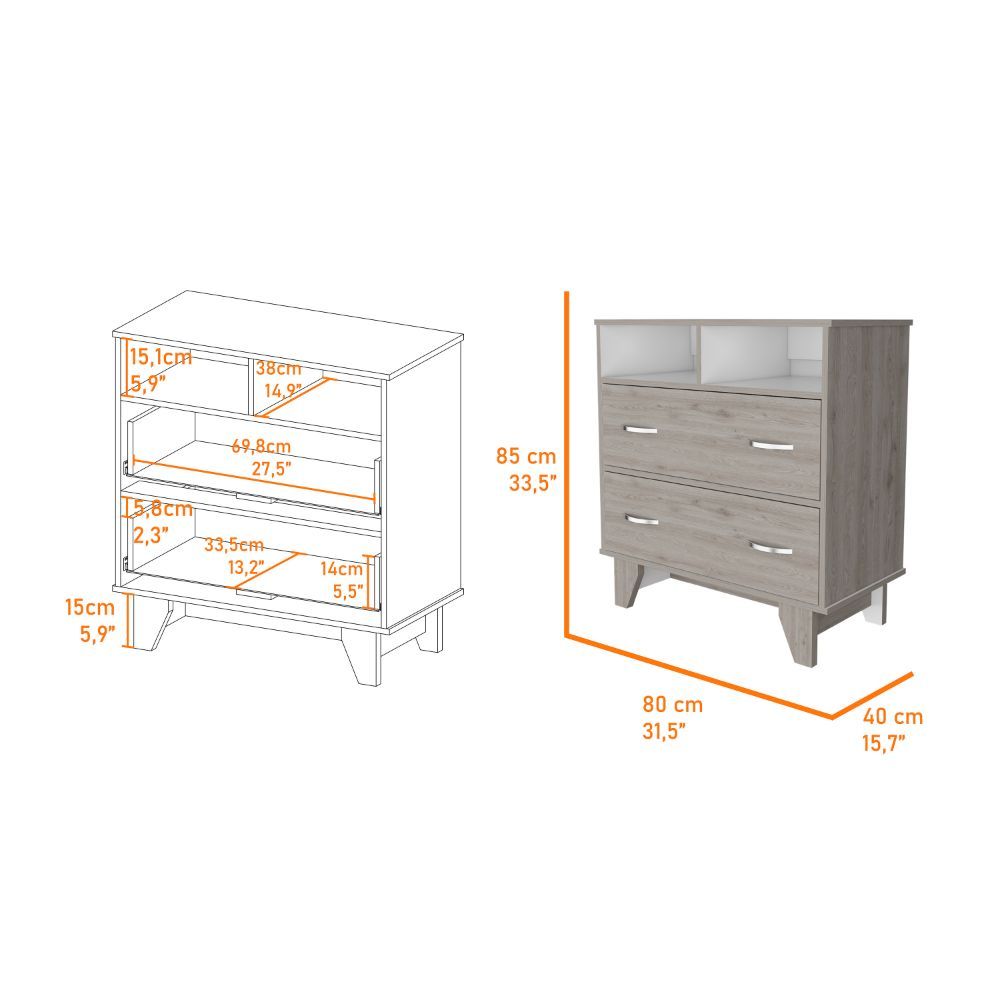 Aaron 2 Drawer 2 Shelf Dresser Light Gray Light Gray Particle Board