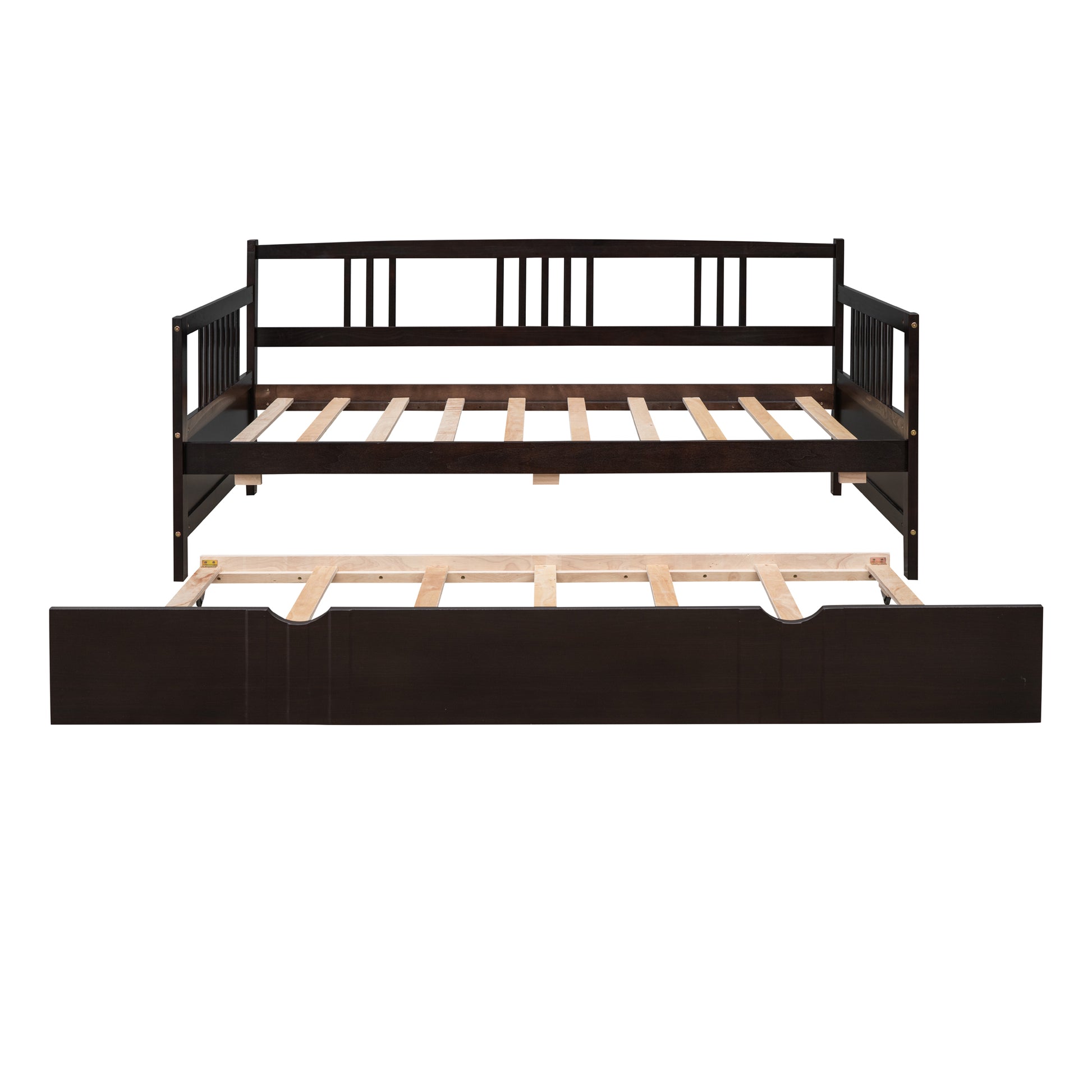 Twin Size Daybed Wood Bed With Twin Size Trundle,Espresso Espresso Solid Wood