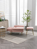 Coolmore Velvet Accent Chair With Adjustable Armrests And Backrest, Button Tufted Lounge Chair, Single Recliner Armchair With Ottoman Pink Metal