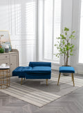 Coolmore Velvet Accent Chair With Adjustable Armrests And Backrest, Button Tufted Lounge Chair, Single Recliner Armchair With Ottoman Navy Metal