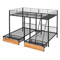 Full Over Twin & Twin Bunk Bed, Metal Triple Bunk Bed With Drawers And Guardrails, Black Black Metal & Wood