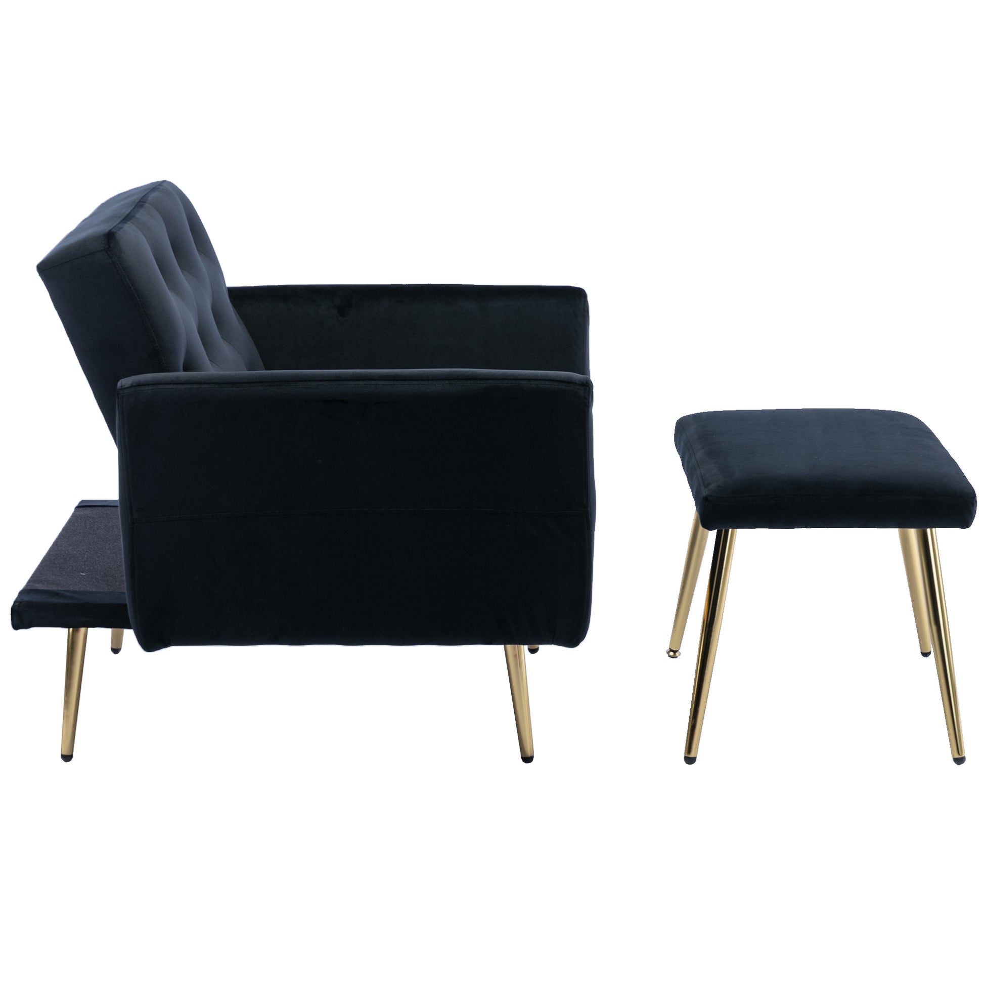 Coolmore Velvet Accent Chair With Adjustable Armrests And Backrest, Button Tufted Lounge Chair, Single Recliner Armchair With Ottoman Black Metal