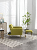 Coolmore Velvet Accent Chair With Adjustable Armrests And Backrest, Button Tufted Lounge Chair, Single Recliner Armchair With Ottoman Olive Green Metal