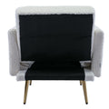 Coolmore Velvet Accent Chair With Adjustable Armrests And Backrest, Button Tufted Lounge Chair, Single Recliner Armchair With Ottoman White Teddy Metal