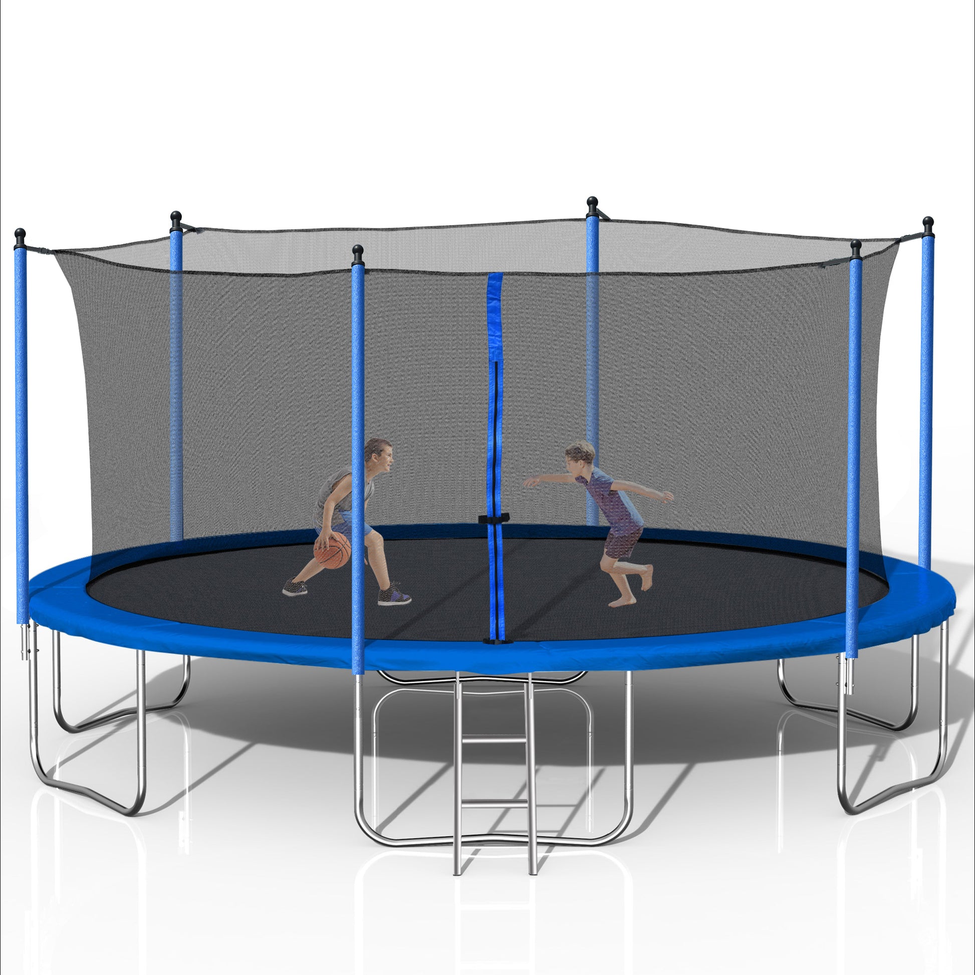 14Ft Trampoline With Safety Enclosure Net,Heavy Duty Jumping Mat And Spring Cover Padding For Kids And Adults, Ladder Blue Foam Iron Plastic