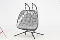 2 Person Wicker Double Swing Chair With Cushion Grey Dark Gray Steel