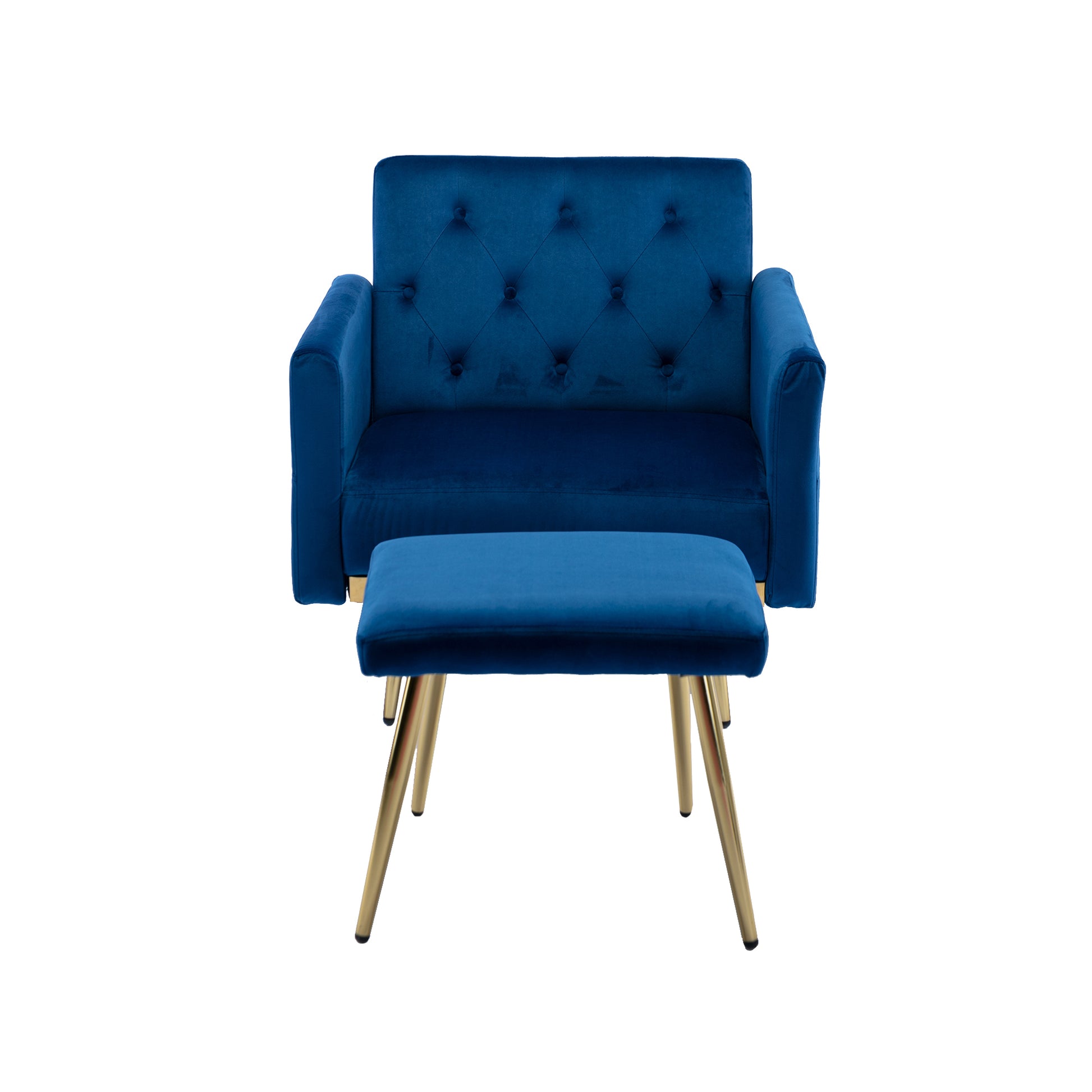 Coolmore Velvet Accent Chair With Adjustable Armrests And Backrest, Button Tufted Lounge Chair, Single Recliner Armchair With Ottoman Navy Metal