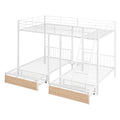 Full Over Twin & Twin Bunk Bed, Metal Triple Bunk Bed With Drawers And Guardrails, White White Metal & Wood