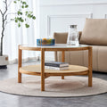 Modern Simple Circular Double Layer Solid Wood Tea Table Rattan Woven Chinese Side Table Small Round Table Suitable For Living Room, Dining Room And Bedroom Natural Wood Solid Wood