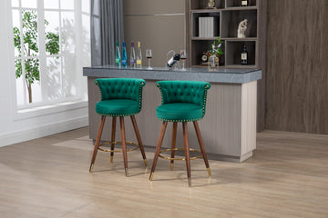 Coolmore Swivel Bar Stools With Backrest Footrest With A Fixed Height Of 360 Degrees Emerald Solid Wood