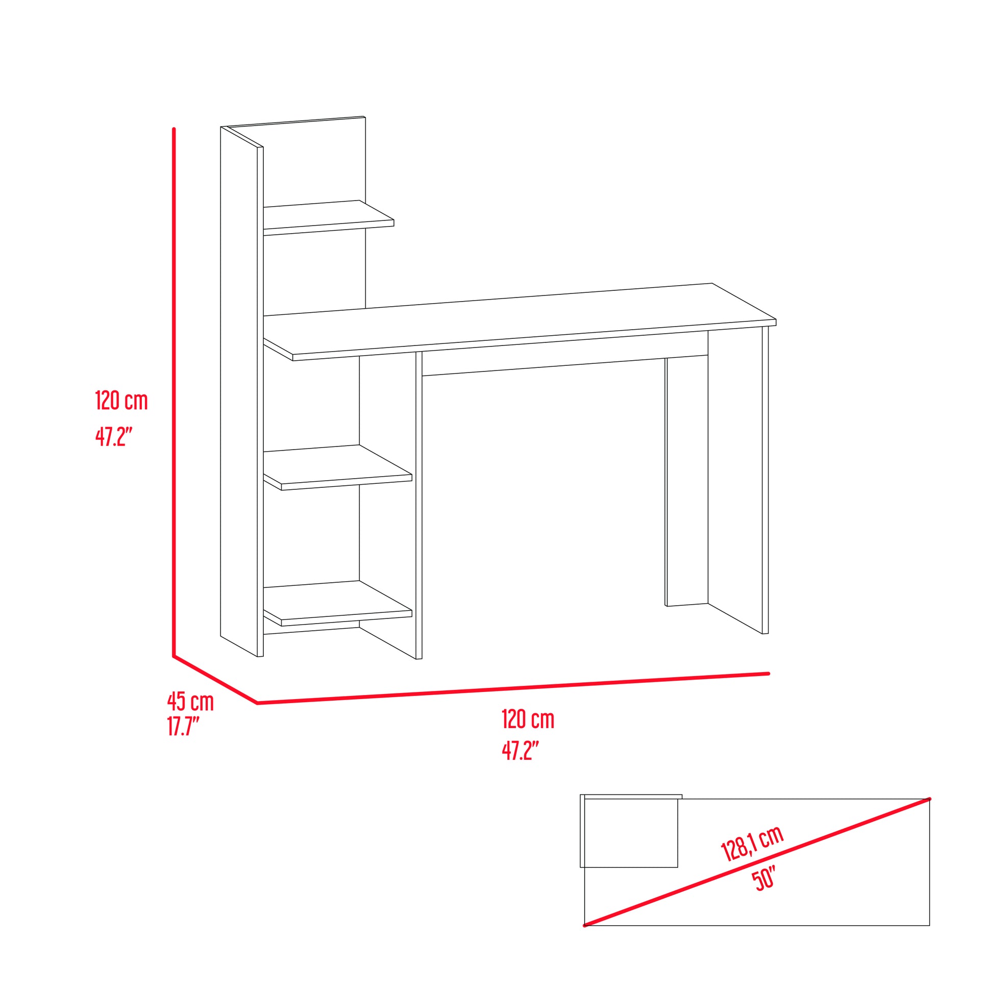 White And Pine 4 Shelf Writing Desk White Particle Board