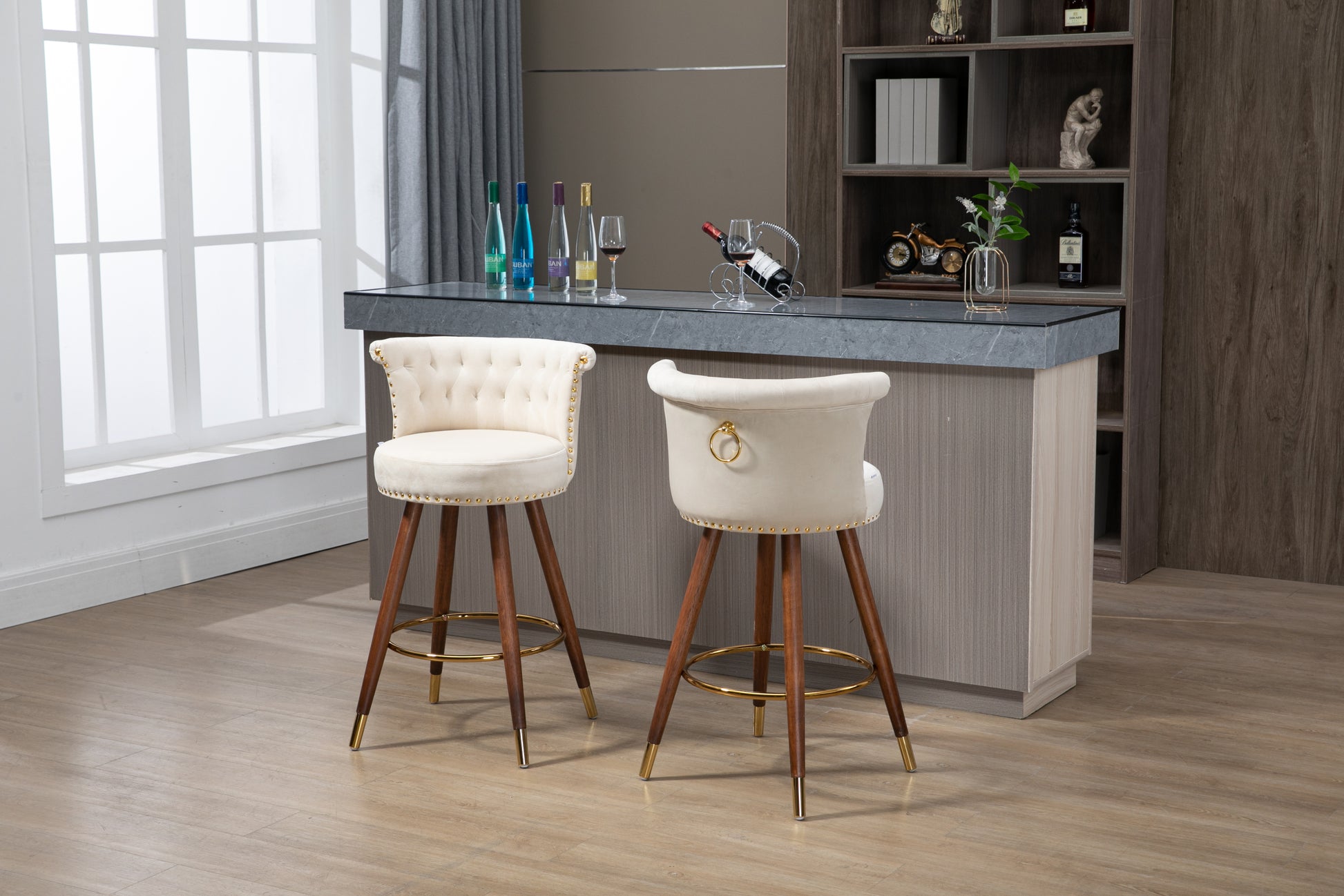 Coolmore Swivel Bar Stools With Backrest Footrest With A Fixed Height Of 360 Degrees Ivory Solid Wood