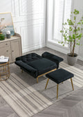 Coolmore Velvet Accent Chair With Adjustable Armrests And Backrest, Button Tufted Lounge Chair, Single Recliner Armchair With Ottoman Black Metal