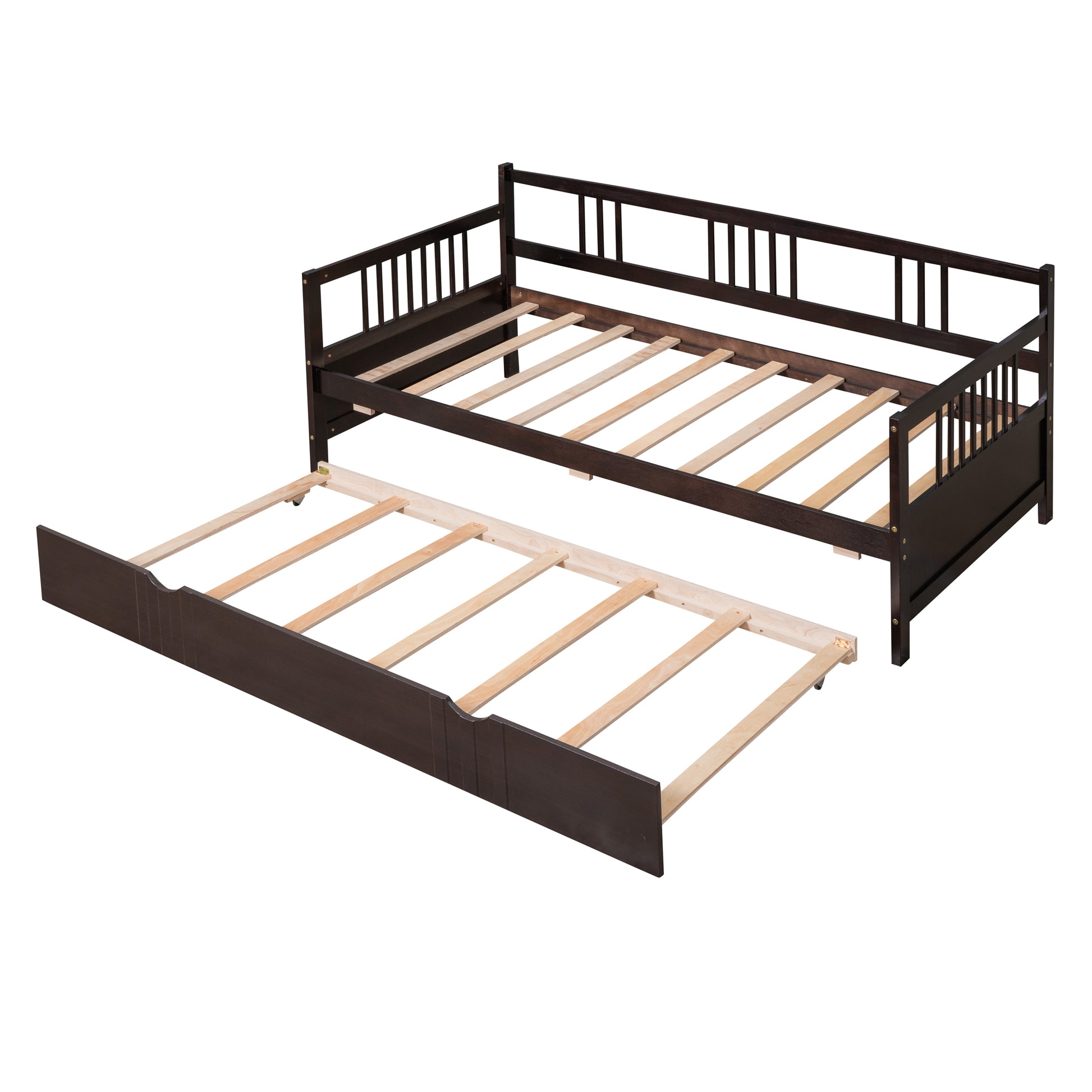 Twin Size Daybed Wood Bed With Twin Size Trundle,Espresso Espresso Solid Wood