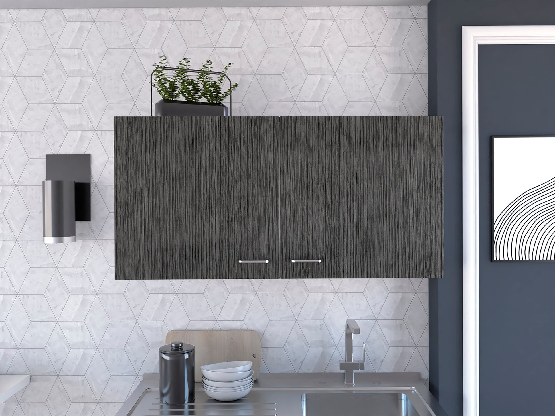 Brookeline Rectangle 2 Door Wall Cabinet White And Smokey Oak Gray Particle Board