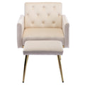 Coolmore Velvet Accent Chair With Adjustable Armrests And Backrest, Button Tufted Lounge Chair, Single Recliner Armchair With Ottoman Beige Metal