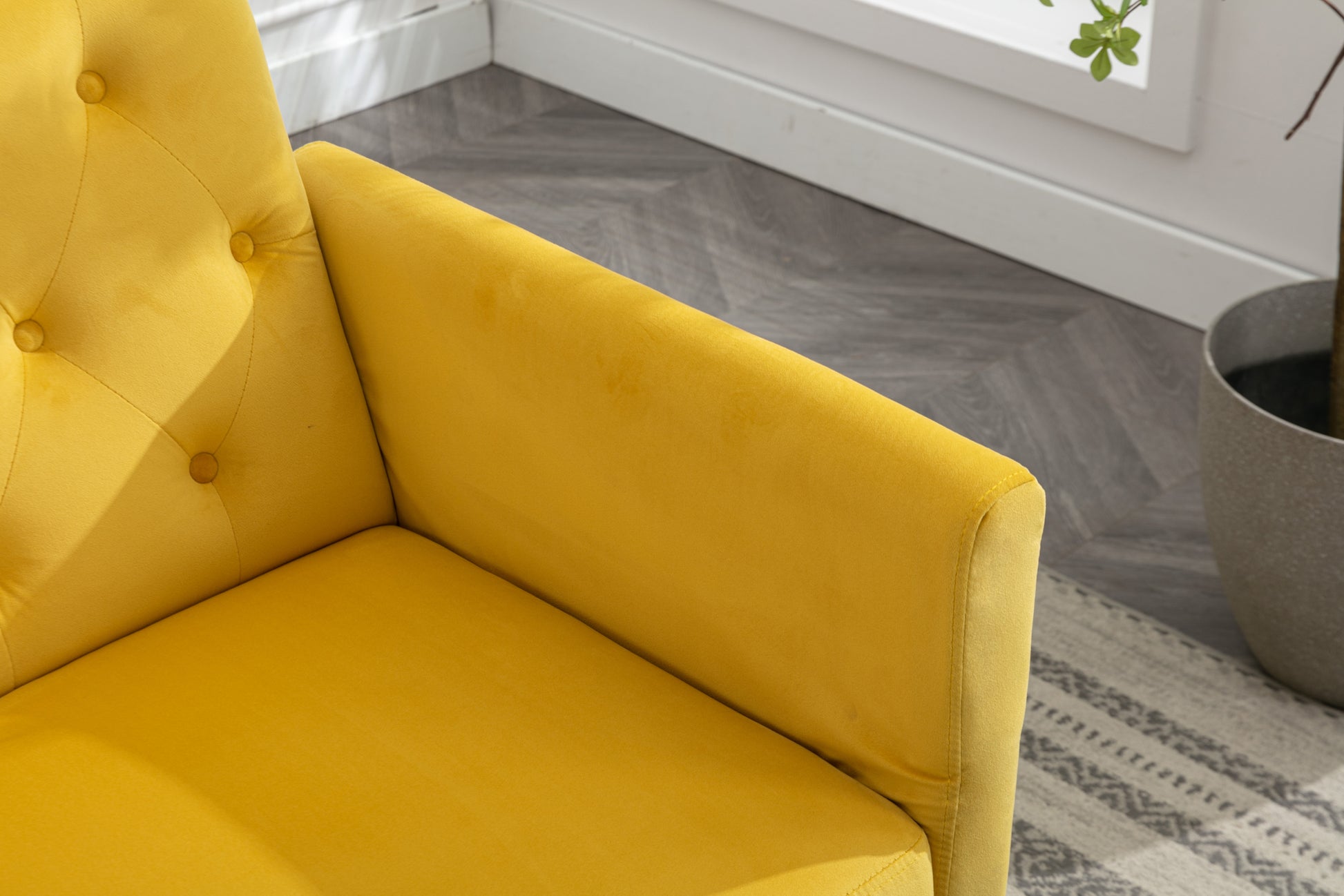 Coolmore Velvet Accent Chair With Adjustable Armrests And Backrest, Button Tufted Lounge Chair, Single Recliner Armchair With Ottoman Mustard Metal