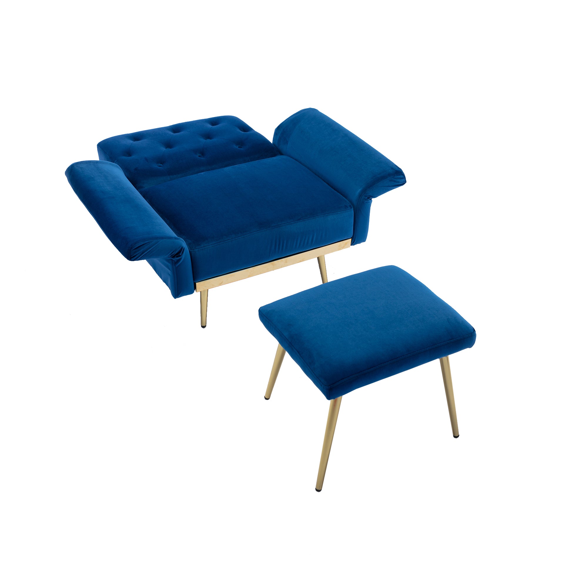 Coolmore Velvet Accent Chair With Adjustable Armrests And Backrest, Button Tufted Lounge Chair, Single Recliner Armchair With Ottoman Navy Metal
