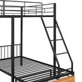 Full Over Twin & Twin Bunk Bed, Metal Triple Bunk Bed With Drawers And Guardrails, Black Black Metal & Wood