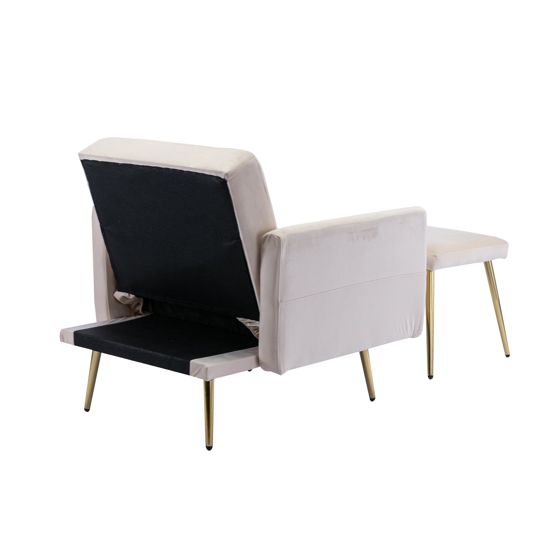 Coolmore Velvet Accent Chair With Adjustable Armrests And Backrest, Button Tufted Lounge Chair, Single Recliner Armchair With Ottoman Beige Metal