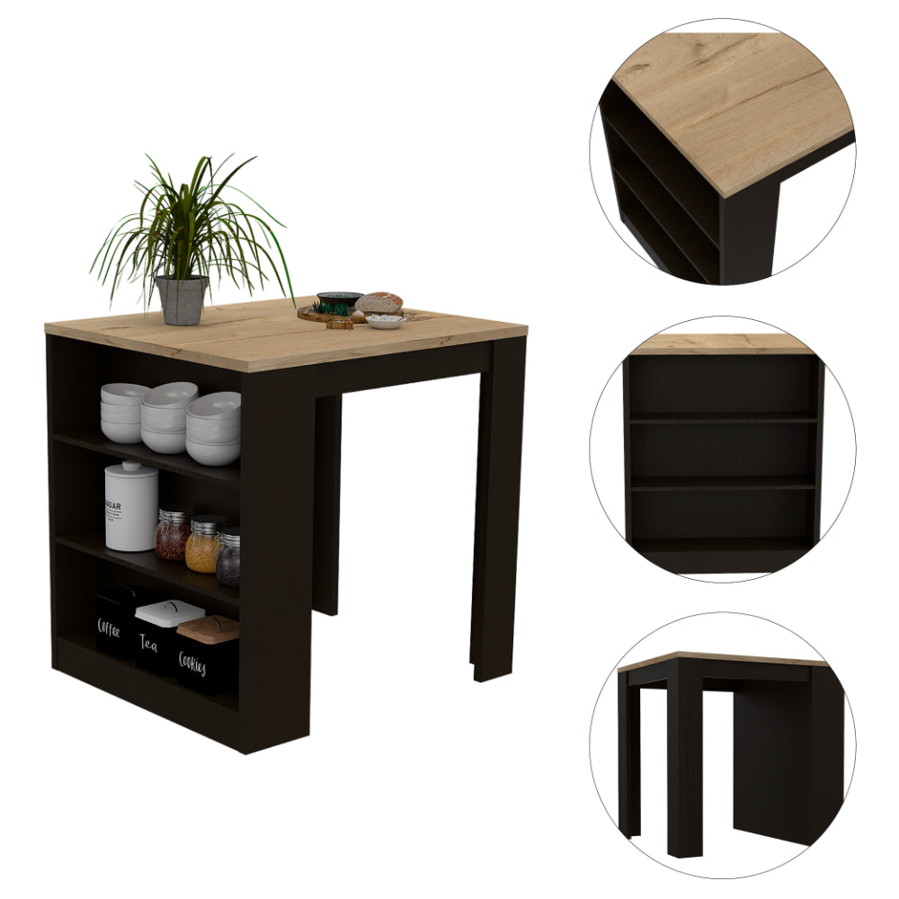 Elkins 3 Drawer Kitchen Island Black Wengue And Pine Black Particle Board
