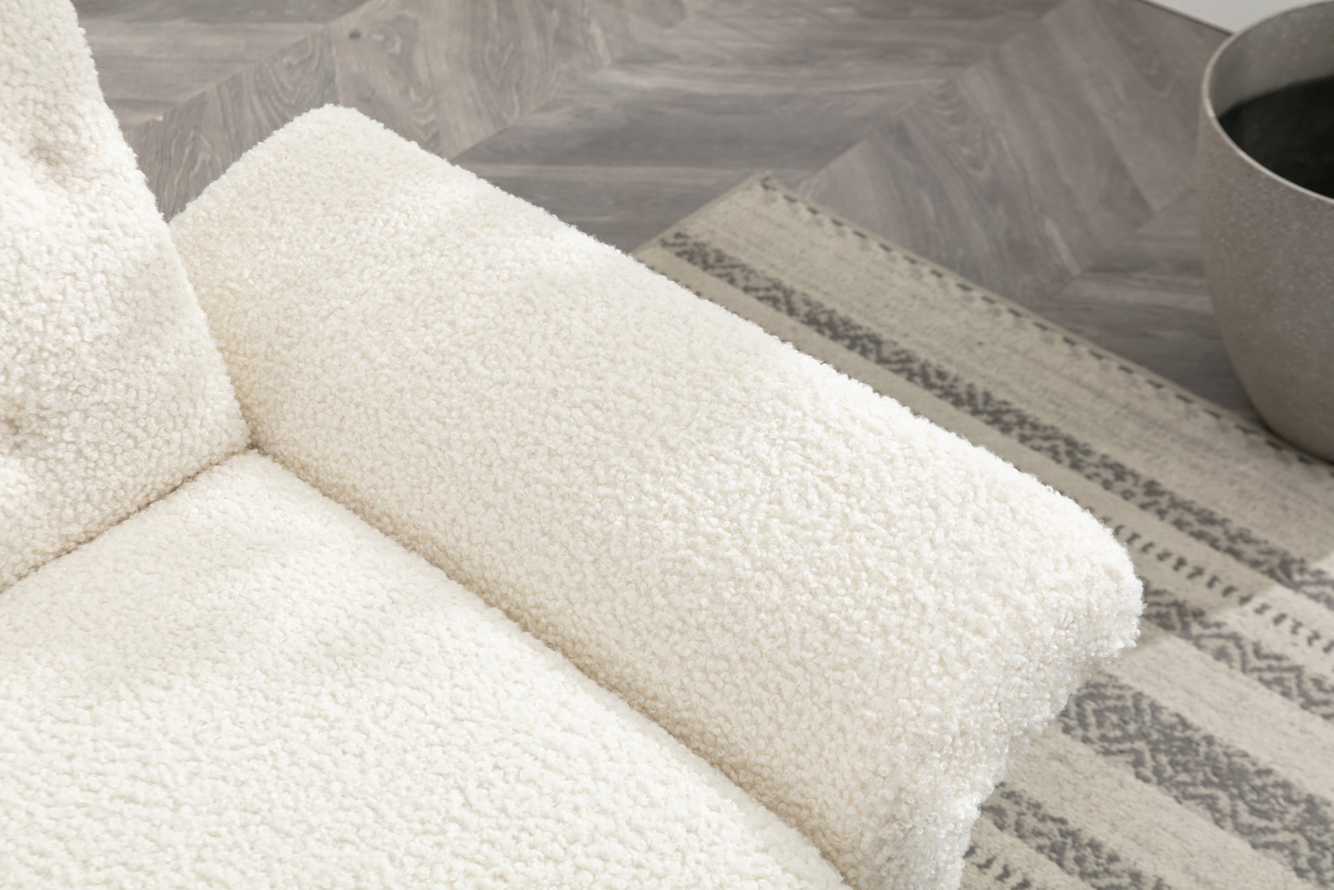 Coolmore Velvet Accent Chair With Adjustable Armrests And Backrest, Button Tufted Lounge Chair, Single Recliner Armchair With Ottoman White Teddy Metal