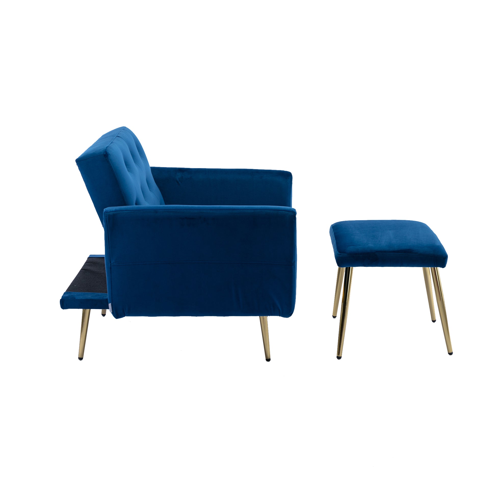 Coolmore Velvet Accent Chair With Adjustable Armrests And Backrest, Button Tufted Lounge Chair, Single Recliner Armchair With Ottoman Navy Metal