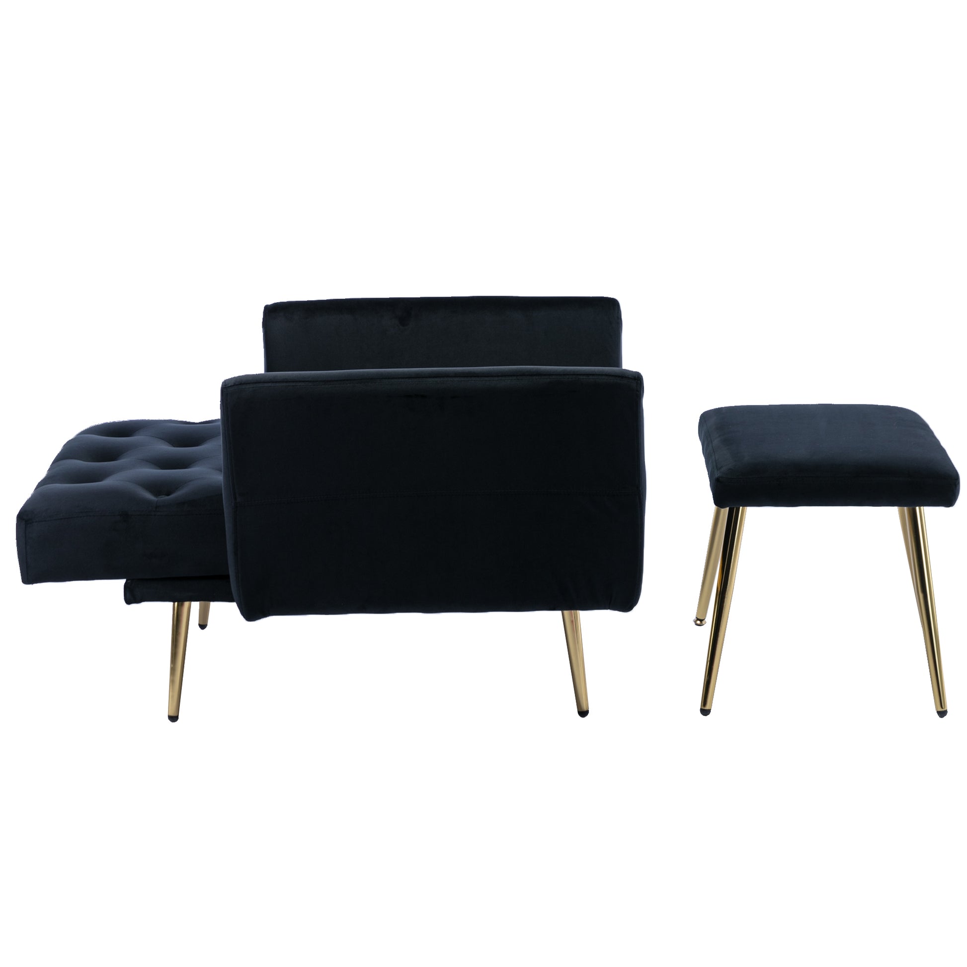 Coolmore Velvet Accent Chair With Adjustable Armrests And Backrest, Button Tufted Lounge Chair, Single Recliner Armchair With Ottoman Black Metal